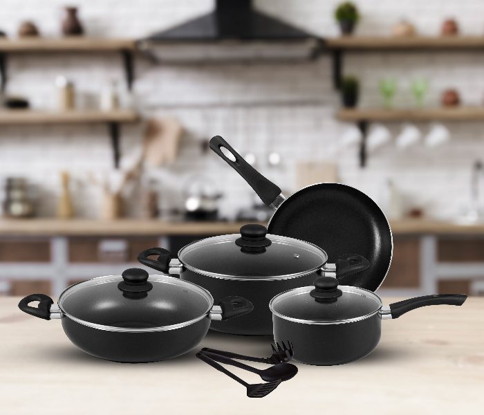 Insiya SV03 10 Piece Non-Stick Aluminium Cookware Set - Black - Zoom Image 2