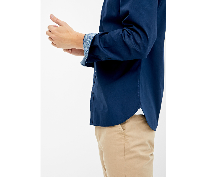 Springfield 150675711 Small Long Sleeve Plain Business Shirt for Men - Dark Blue - Zoom Image 4