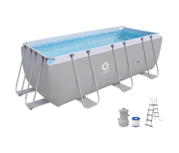 Jilong 17727GB Rectangular Steel Frame Swimming Pool with 530 Gal Filter Pump - Grey - Zoom Image