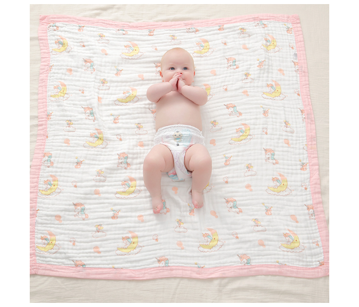 Phoenix MUSBLNK6LY 6 Layer Muslin Cotton Baby Swaddle Blanket - Baby Pink Border(Ice cream Print) - Zoom Image 4