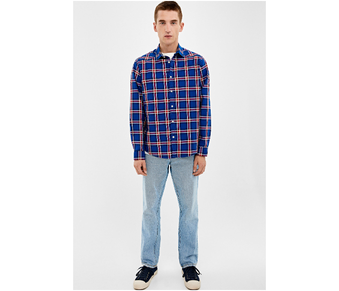 Springfield 033645915 Small Long Sleeve Checked Shirt for Men - Medium Blue - Zoom Image 1