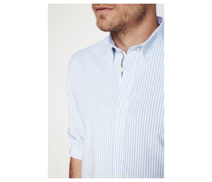 Springfield 094312613 XS Long Sleeve Casual Stripped Shirt for Men - Medium Blue - Zoom Image 2