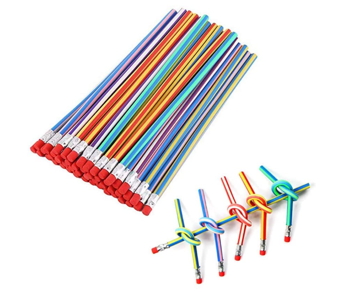 Flexible Pencils 5 Pieces 7.5 x 5.1 x 0.8 inches Soft Bendy Pencils Multi Colored Striped Soft Pencil With Eraser - Zoom Image 1