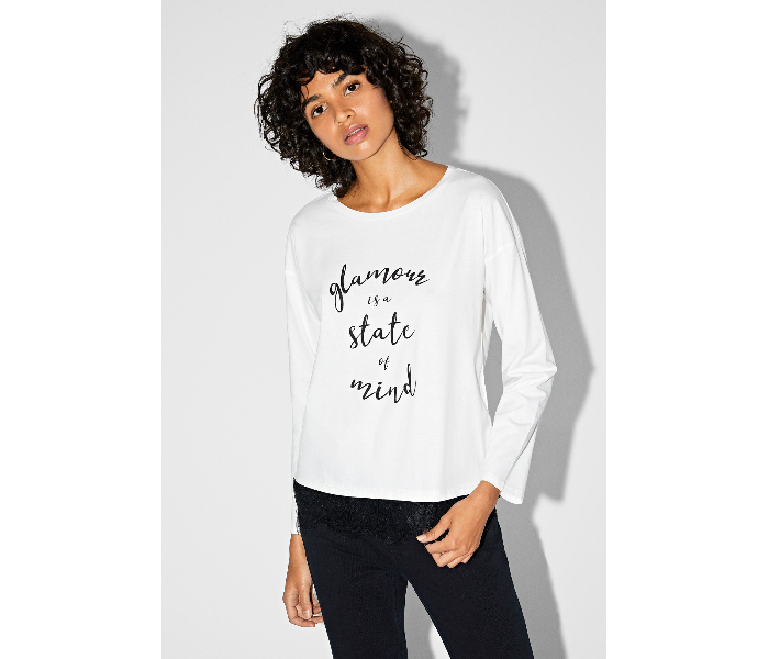 Springfield 676429098 Medium Long Sleeve T-Shirt for Women - White - Zoom Image 2