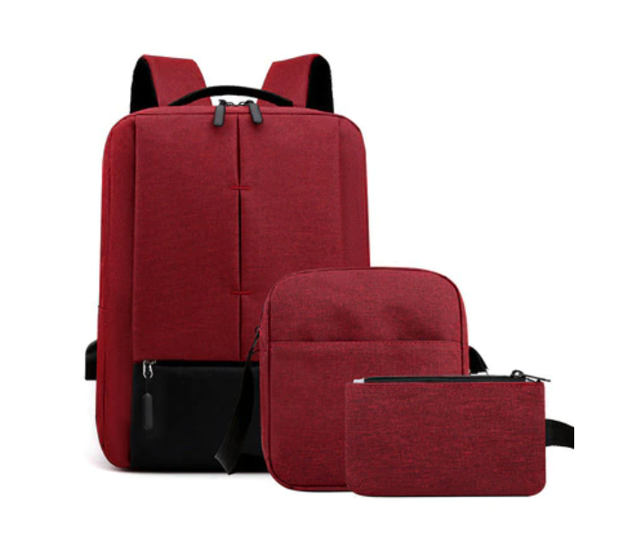 Set of 3 Backpack 15.6 inch USB Charging Laptop Bag - Red - Zoom Image