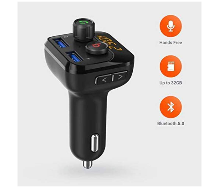 Porodo PD-BT201D-BK Dual USB Port Car Charger with Bass Boost Hands-free Calling Car Kit Bluetooth 5.0 Wireless FM Transmitter Universal Compatibility Car Adapter with LED Indicator - Black - Zoom Image 2