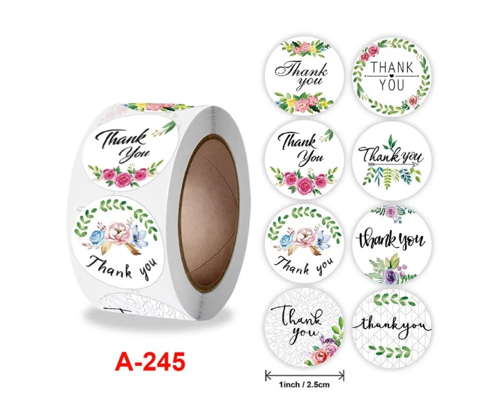 30 Pcs THANK YOU Flowers Stickers Round  - Pink, White and Black - Zoom Image 4