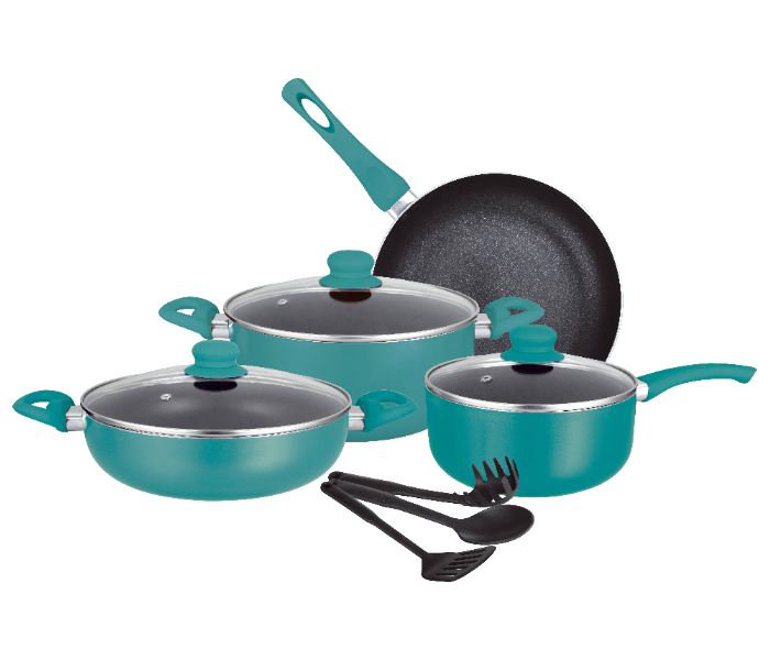 Insiya SV18 10 Piece Non-Stick Aluminium Cookware Set - Teal - Zoom Image 1