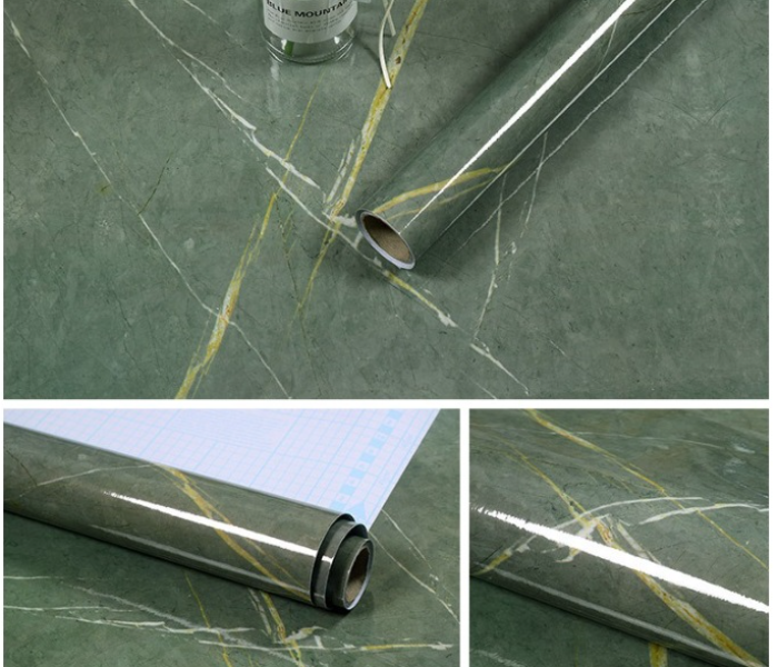 FN-PVC Waterproof Marble Adhesive Wallpaper for Kitchen, Countertop, Bathroom - Green - Zoom Image 1