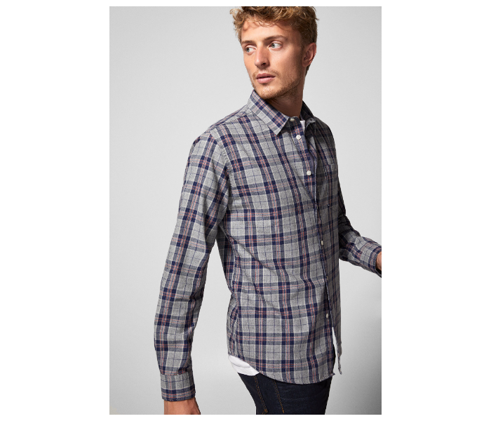 Springfield 033495243 Extra Small Long Sleeve Checked Shirt for Men - Dark Grey - Zoom Image 1