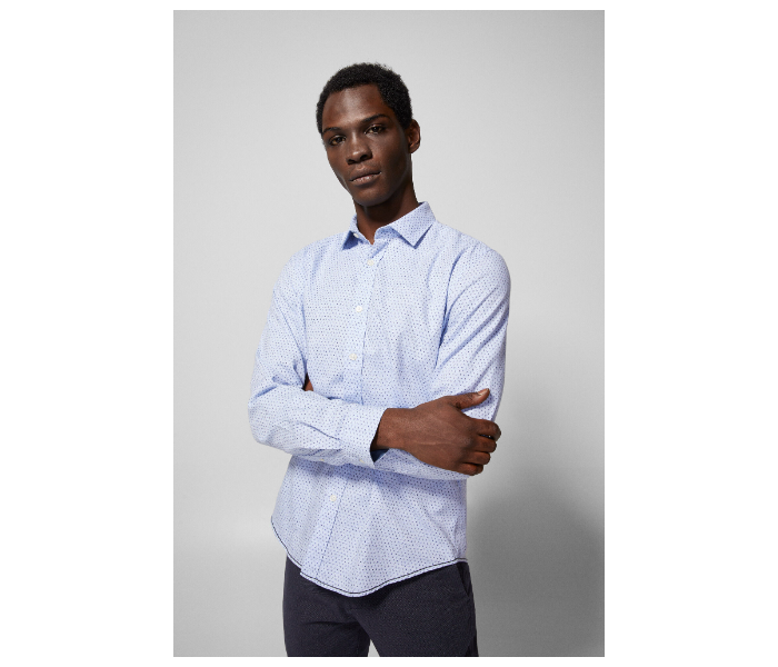 Springfield 028473415 Extra Small Mircoprint Long Sleeve Shirts for Men - Medium Blue - Zoom Image 1