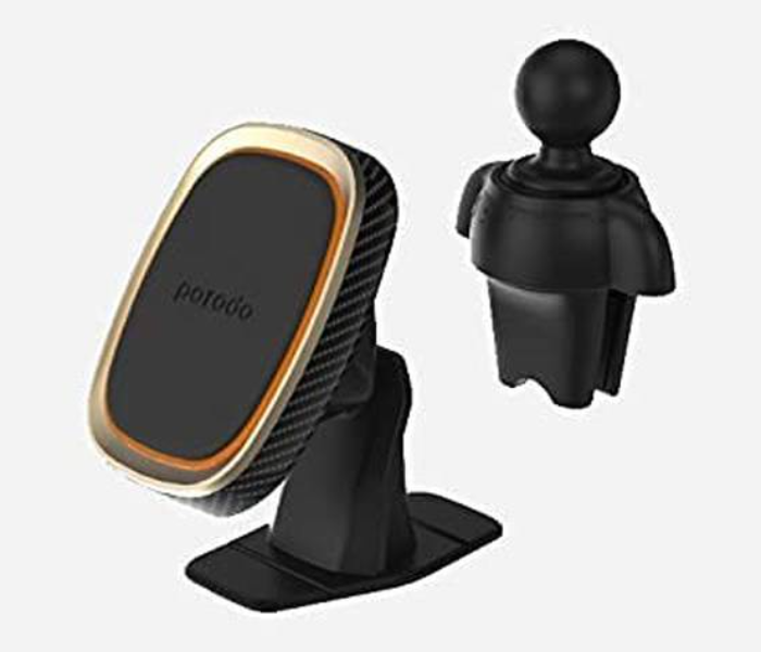 Porodo PD-AVU2M-GD Aluminum Magnetic Car Mount Air-Vent and Stick-on Mobile Phone Holder - Gold - Zoom Image 1