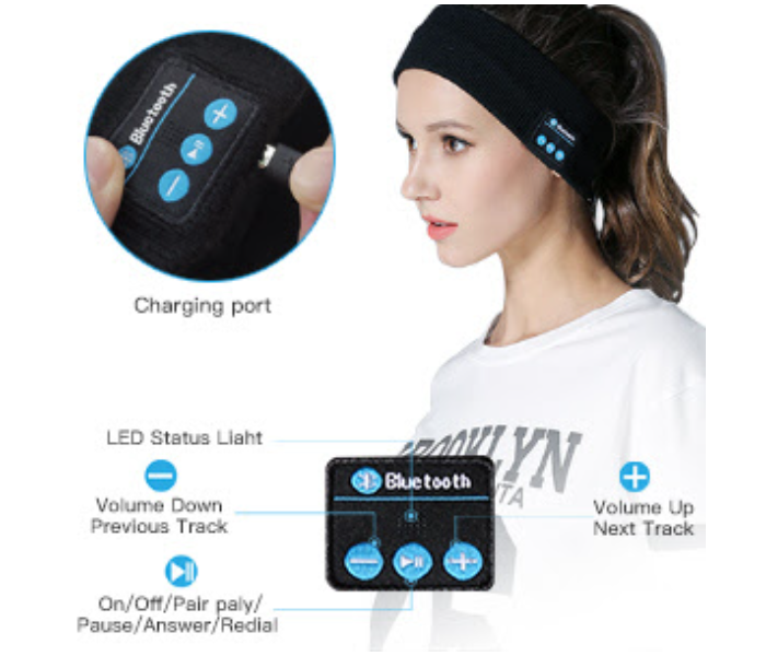 GTC 22000623 Bluetooth Hands-Free Music Headband - Dark Blue - Zoom Image 4