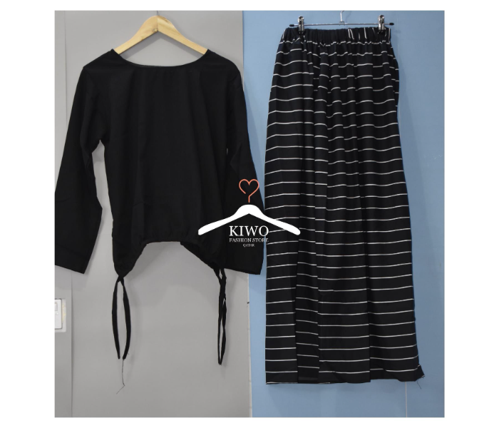 Kiwo Large White Strip Design Long Skirt and Top - Black - Zoom Image