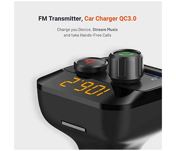 Porodo PD-BT201D-BK Dual USB Port Car Charger with Bass Boost Hands-free Calling Car Kit Bluetooth 5.0 Wireless FM Transmitter Universal Compatibility Car Adapter with LED Indicator - Black - Zoom Image 4