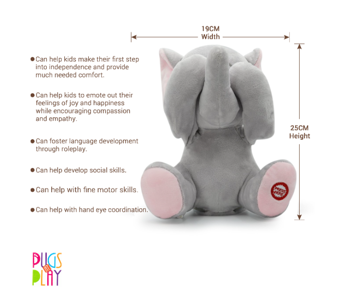 Pugs At Play ST-PAP21 Peek a Boo Manny Elephant for Kids - Grey - Zoom Image 2