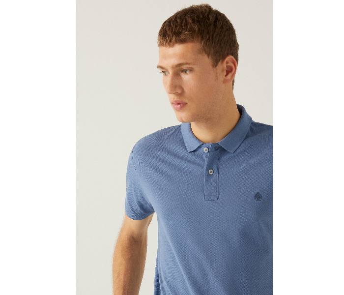 Springfield 143985513 Large Basic Slim Fit Polo Shirt for Men - Medium Blue - Zoom Image 2