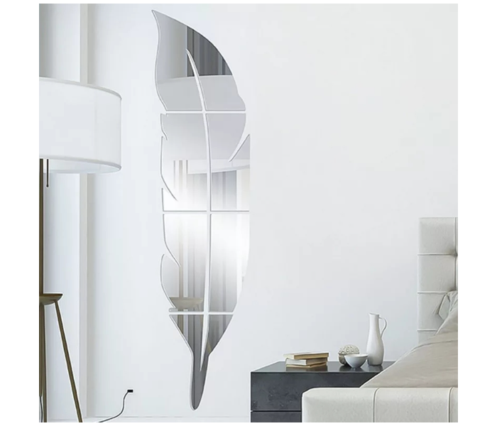 OEM Acrylic 3D Feather Self-Adhesive Mirror Wall Sticker - Silver - Zoom Image 2