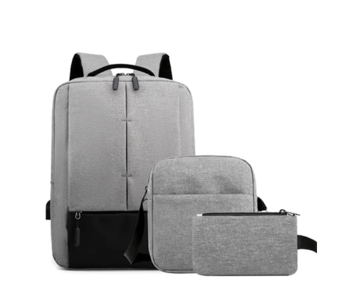 Set of 3 Backpack 15.6 inch USB Charging Laptop Bag - Grey - Zoom Image