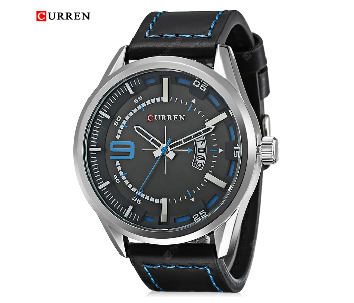 Curren M8295 Analog Leather Strap Watch for Men - Black - Zoom Image