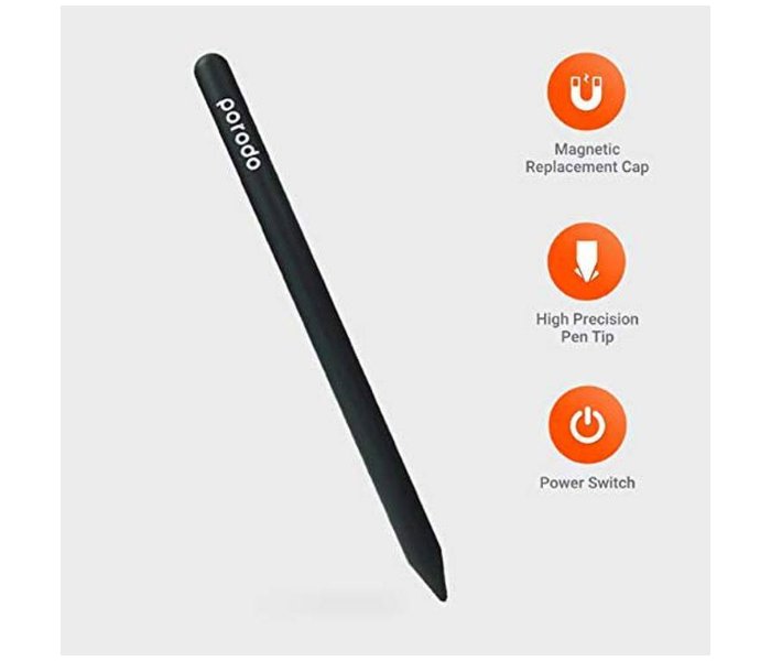 Porodo PD-MGPEN-BK 1.5mm Nib Universal Compatible with iOS and Android Tablets Devices Magnetic Attachment Stylus Pencil - Black - Zoom Image 2