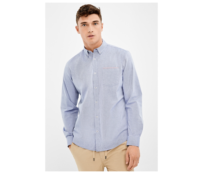 Springfield 027663415 Small Long Sleeve Plain Shirt for Men - Medium Blue - Zoom Image 2