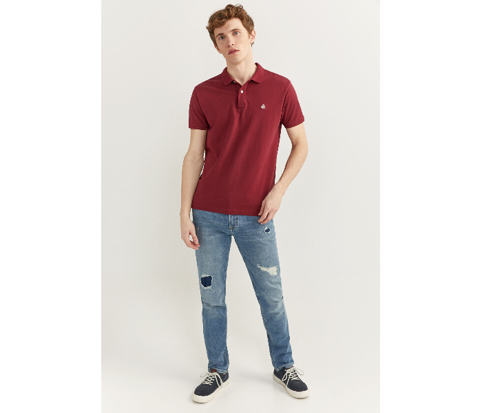 Springfield 143759369 XS Basic Slim Fit Polo Shirt for Men - Maroon - Zoom Image 1