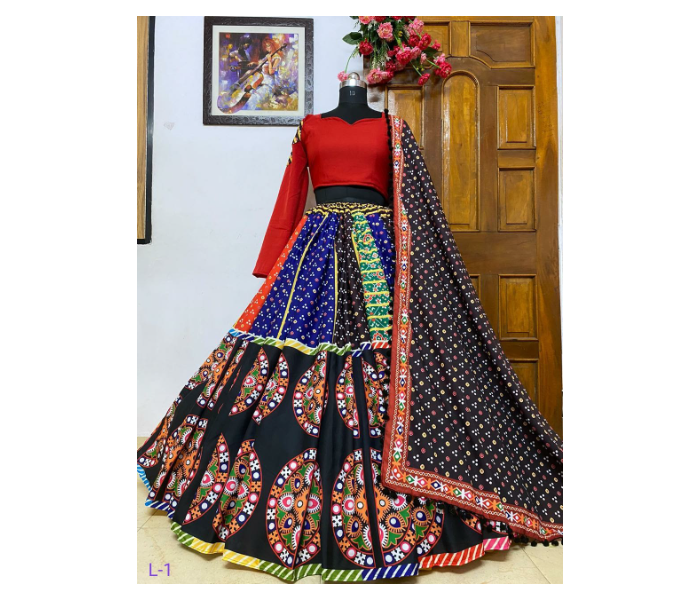 Heavy Butter Silk Digital Print Lehenga with Unstiched Blouse - Zoom Image