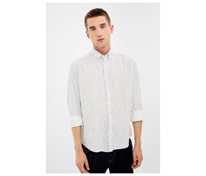 Springfield 028673799 Extra Small Mircoprint Long Sleeve Shirts for Men - White - Zoom Image 2