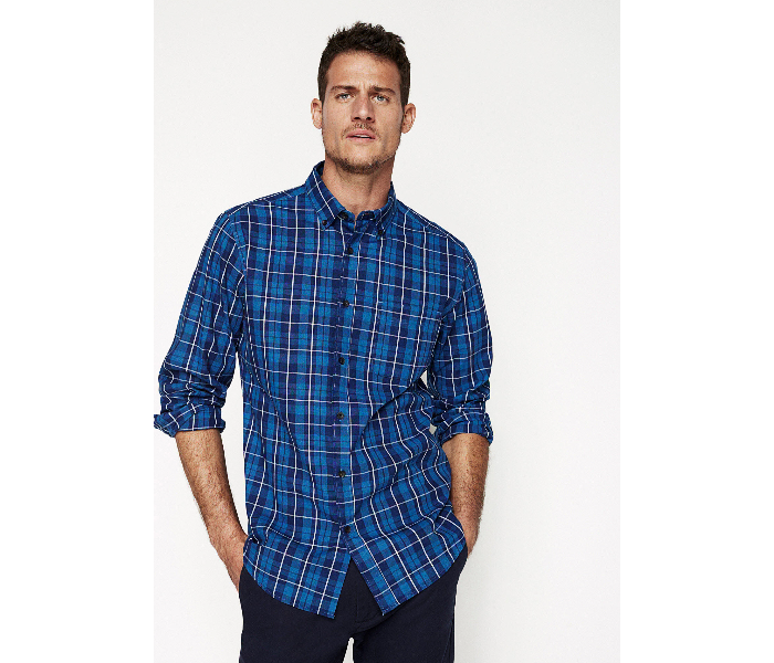 Springfield 033309314 Extra Small Long Sleeve Checked Shirt for Men - Medium Blue - Zoom Image 1