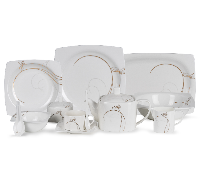 Insiya SV213 56 Piece Superior Quality New Bone China  Dinner Set- White - Zoom Image 1