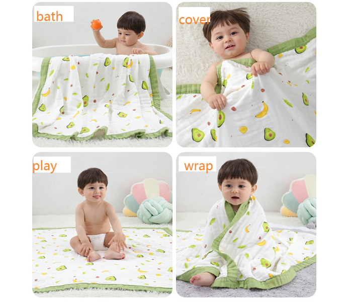 Phoenix MUSBLNK6LY 6 Layer Muslin Cotton Baby Swaddle Blanket - Green Border(Avacado Print) - Zoom Image 2