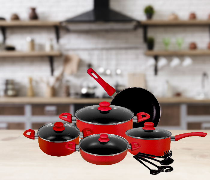 Insiya SV04 13 Piece Non-Stick Aluminium Cookware Set - Red - Zoom Image 2