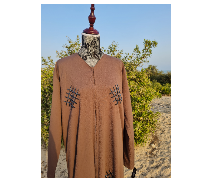 Casting Pearls HAZEL HEAVEN Large Mesh Hand work Abaya Designer Collections - Brown - Zoom Image 2