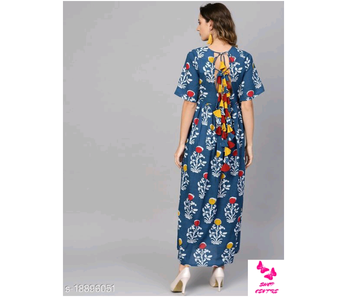 Printed Short Sleeves Large Cotton Kurti -Blue - Zoom Image 4