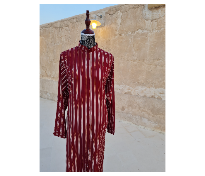 Casting Pearls ILHAM Formal Wears Free Size Street Style Abaya With Maroon Outer Stripes - Maroon - Zoom Image 2