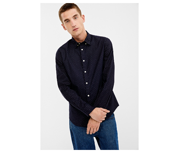 Springfield 028674511 Small Mircoprint Long Sleeve Shirts for Men - Dark Blue - Zoom Image 1