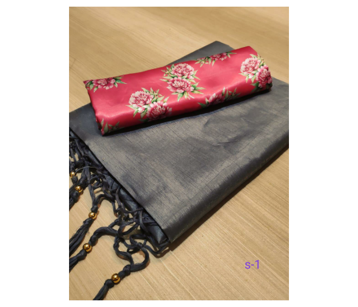 Zoya Silk Saree With Tasals Blouse Digital Print - Grey and Pink - Zoom Image