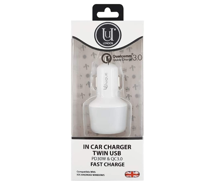 Uunique London UUICCPD3002 Car Charger with 30W USB C and Fast Charging - White - Zoom Image 3