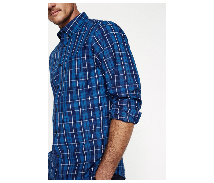 Springfield 033309314 Extra Small Long Sleeve Checked Shirt for Men - Medium Blue - Zoom Image 3