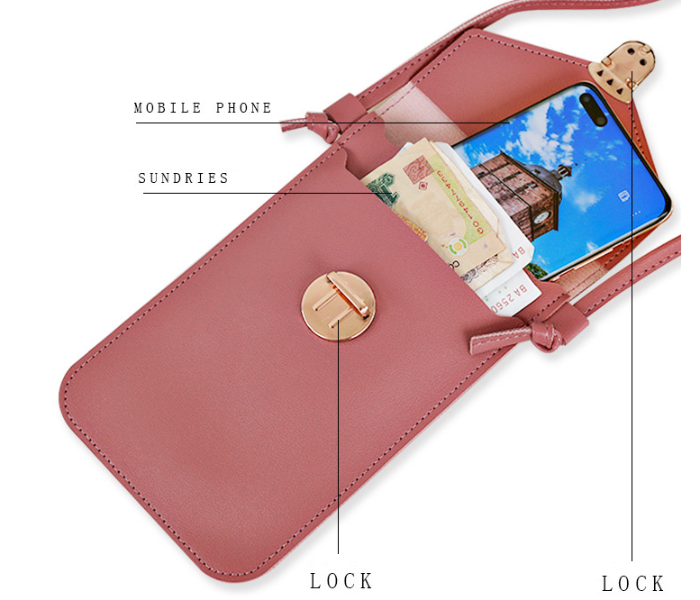 Leather Ladies Crossbody Sling Smartphone Bag - Pink - Zoom Image 8