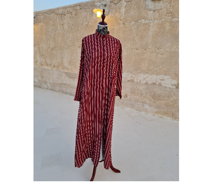 Casting Pearls ILHAM Formal Wears Medium Street Style Abaya With Maroon Outer Stripes - Maroon - Zoom Image 1