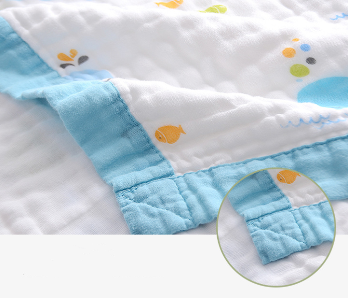 Phoenix MUSBLNK6LY 6 Layer Muslin Cotton Baby Swaddle Blanket - Light Blue Border(Whale Print) - Zoom Image 2