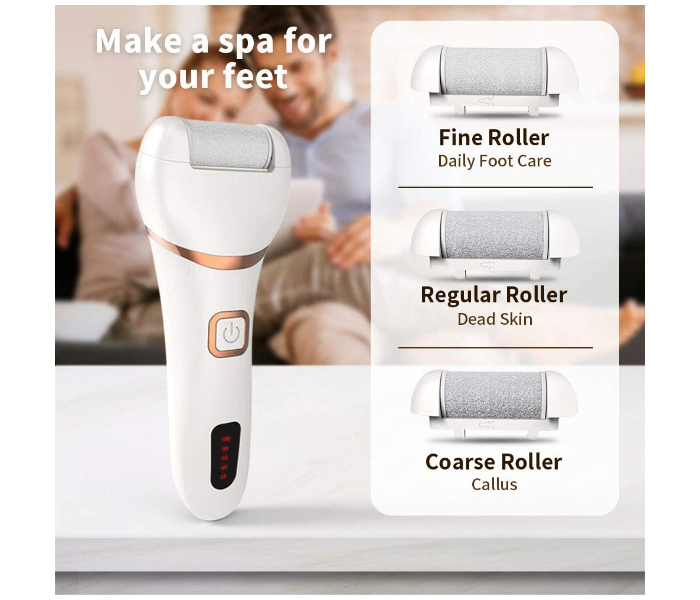 Rechargeable Waterproof Hard Skin Remover with 3 Rollers and 2 Speeds - White - Zoom Image 3