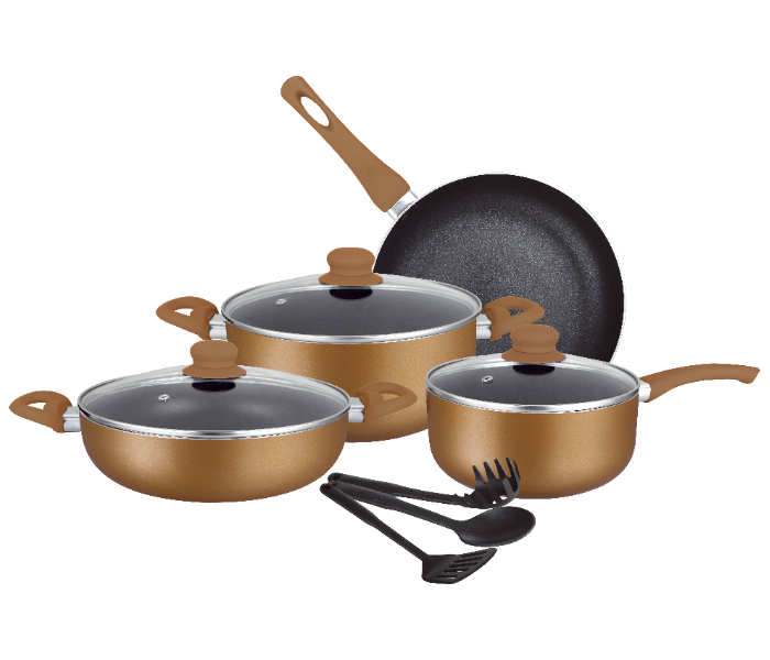 Insiya SV17 10 Piece Non-Stick Aluminium Cookware Set - Bronze - Zoom Image 1