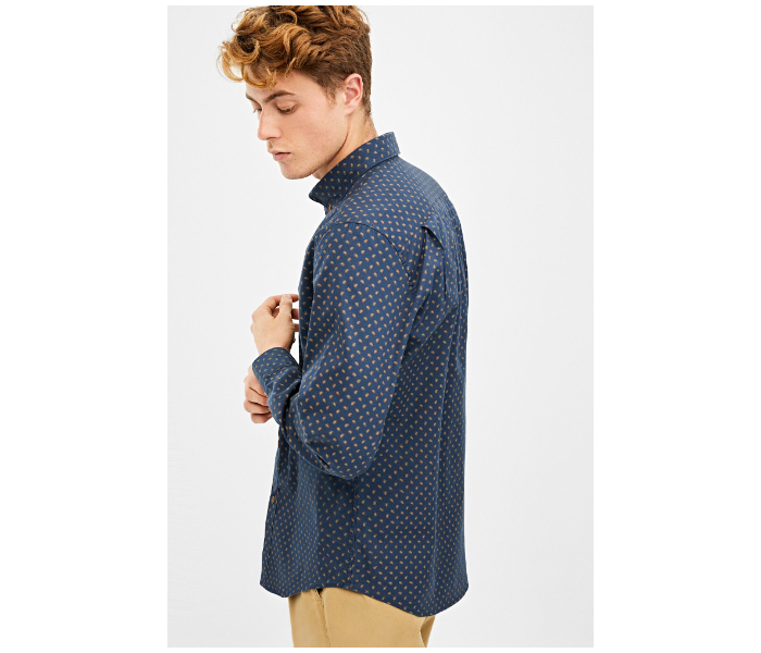 Springfield 028679612 Extra Small Mircoprint Long Sleeve Shirts for Men - Medium Blue - Zoom Image 2