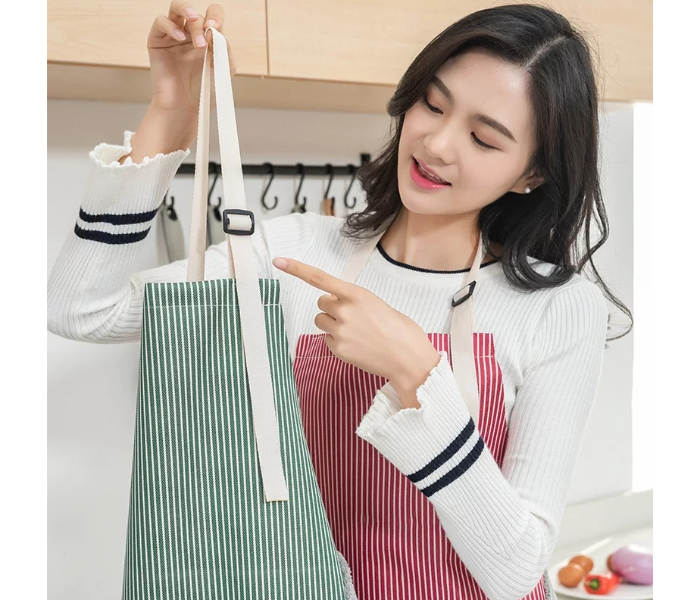 OEM Waterproof and Oil Proof Kitchen Apron with Pocket and Wipeable Stripes - Red - Zoom Image 3