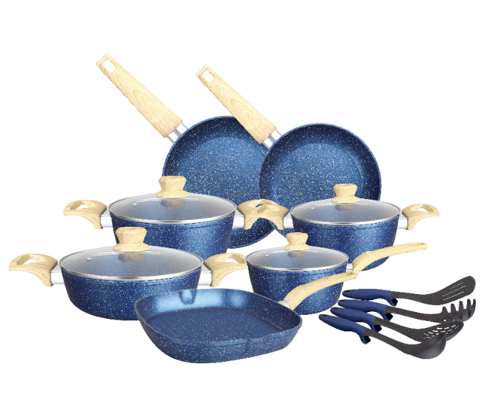 Insiya SV32 15 Piece Premium Granite Coated Aluminium Cookware Set - Dark Blue - Zoom Image 1