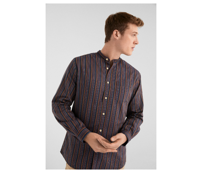 Springfield 094609512 Small Long Sleeve Casual Stripped Shirt for Men - Medium Blue - Zoom Image 2