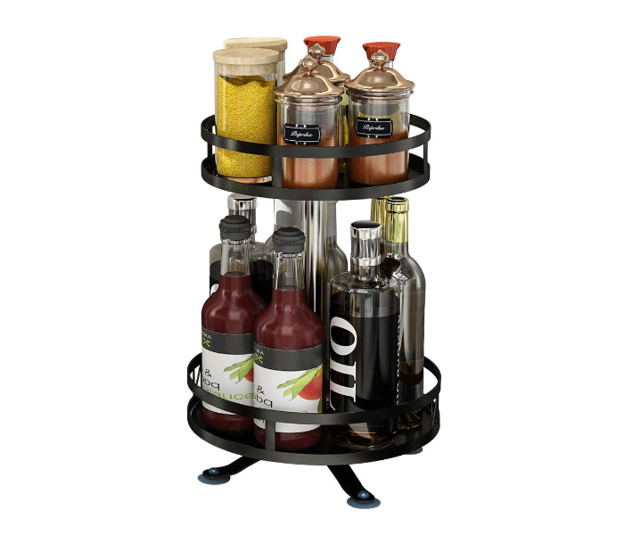 Stainless Steel Kitchenware Rotating Multifunctional Spice Storage Rack - Black - Zoom Image 1